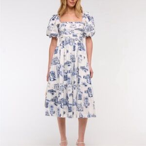 Abercrombie & Fitch Emerson Poplin Puff Sleeve Midi Dress Size L Brand New